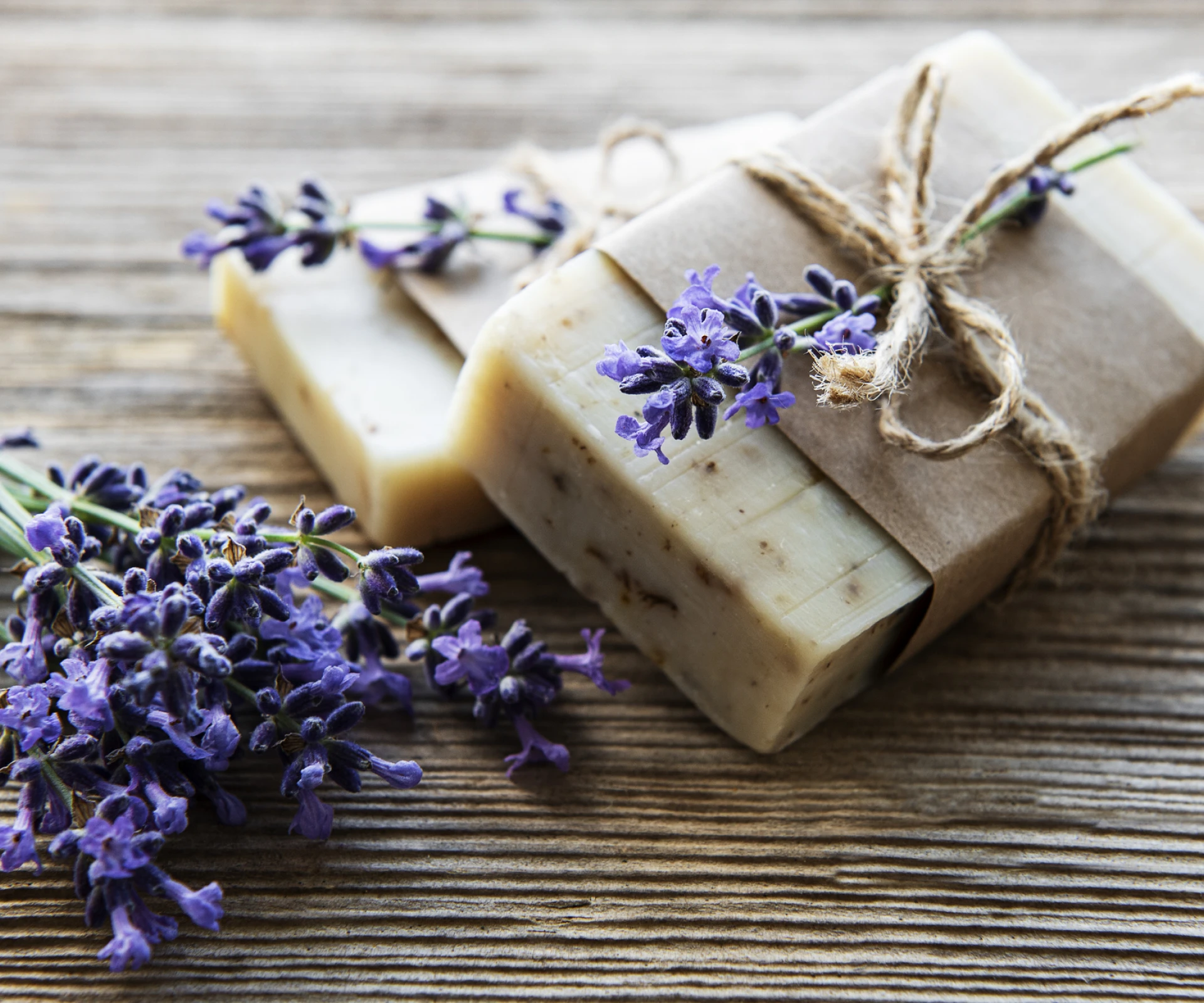 Rustic lavender soap wrapped in twine