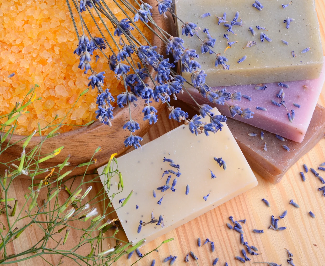 Lavender soap with flowers and sea salt